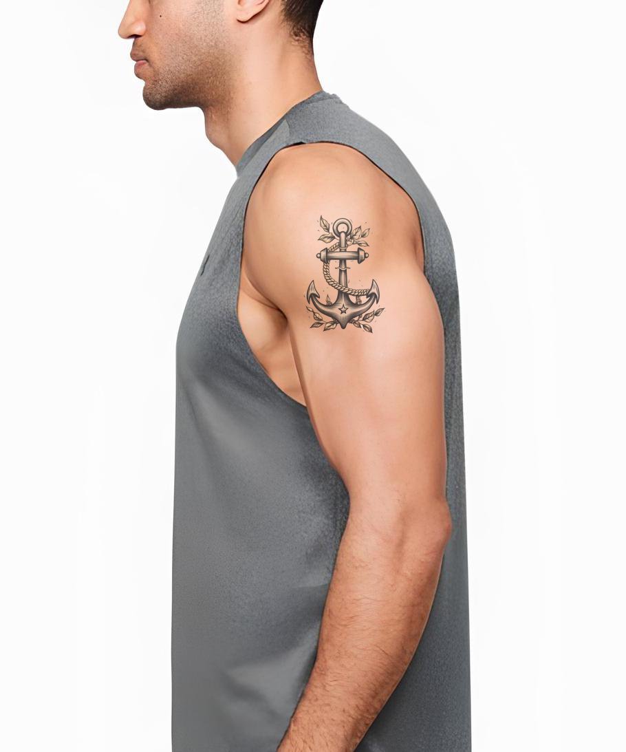 Black and Grey Anchor Tattoo Design