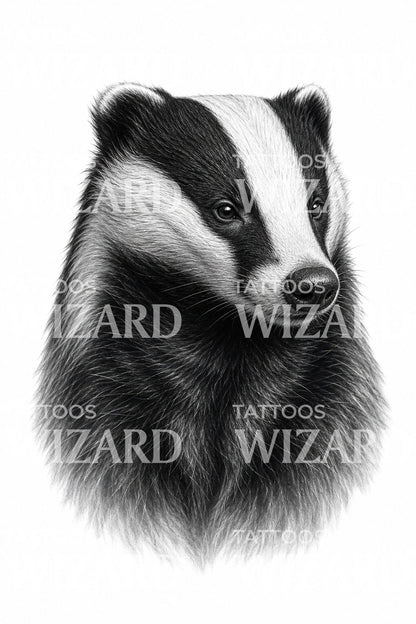 Black and Grey Badger Tattoo Design