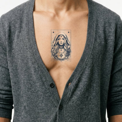 Svart och grå tarotkort drottning tatuering design