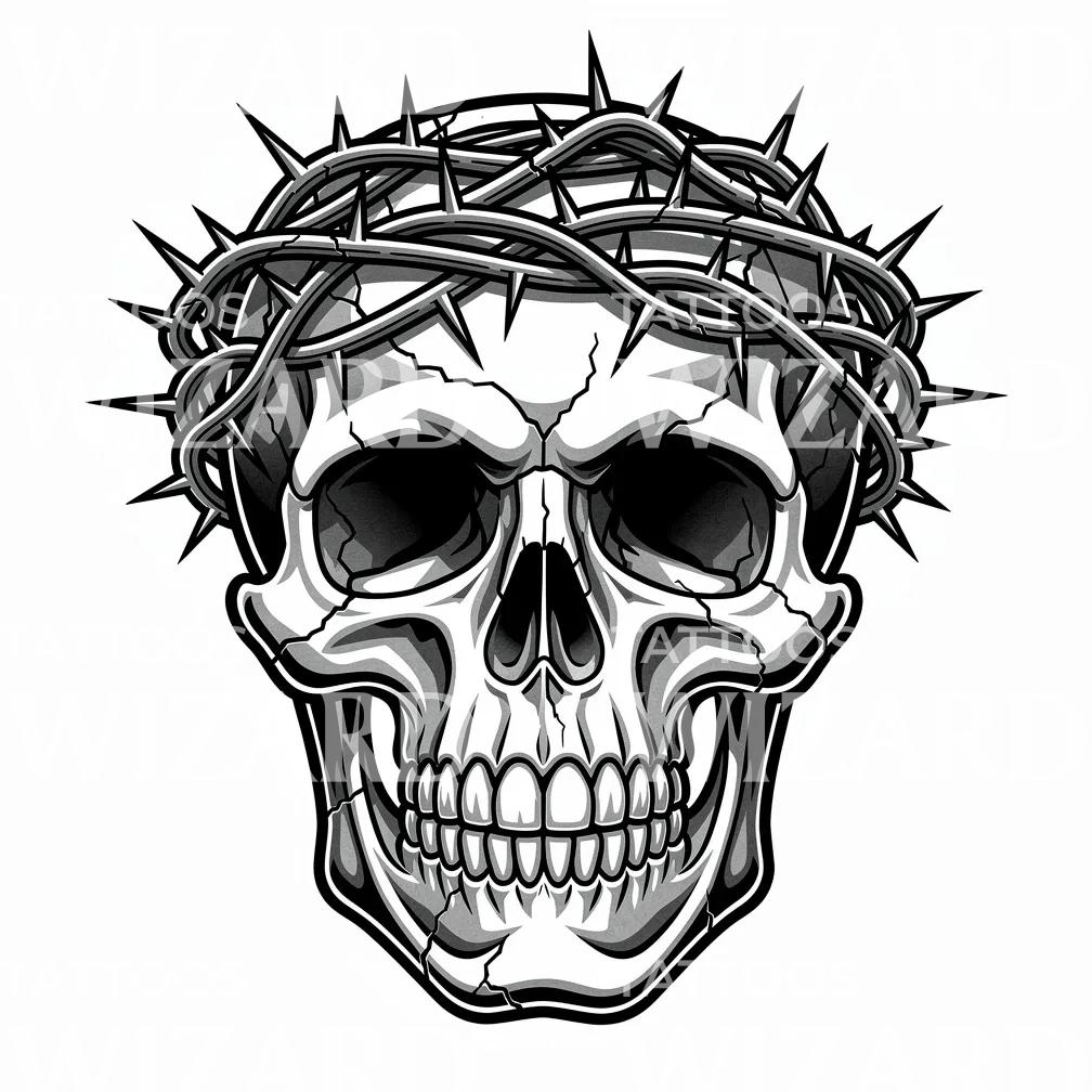 Black and Grey Crowned Skull Tattoo Idea