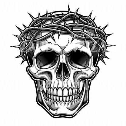 Black and Grey Crowned Skull Tattoo Idea