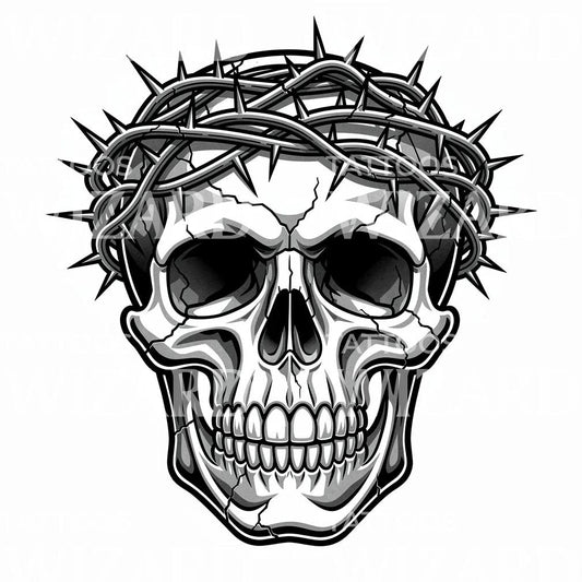 Black and Grey Crowned Skull Tattoo Idea
