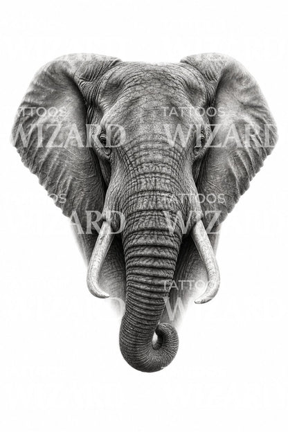 Black and Grey Elephant Tattoo Design