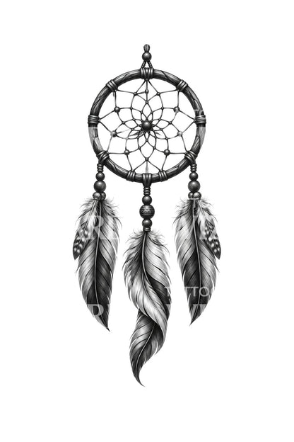 Black and Grey Feather Dreamcatcher Tattoo Idea