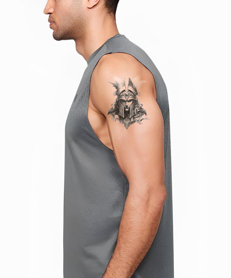 Fearless Greek Warrior Bust Tattoo Design