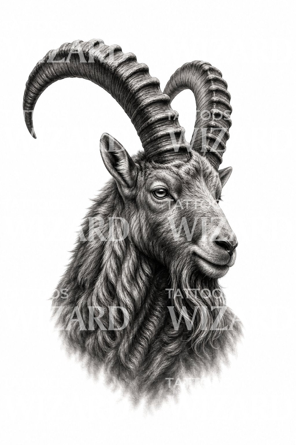 Black and Grey Ibex Tattoo Design
