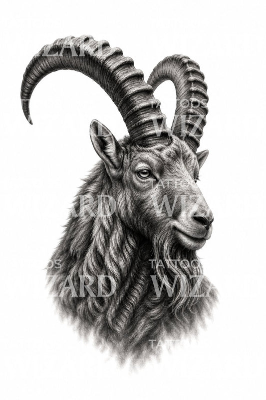 Design de tatouage de bouquetin noir et gris