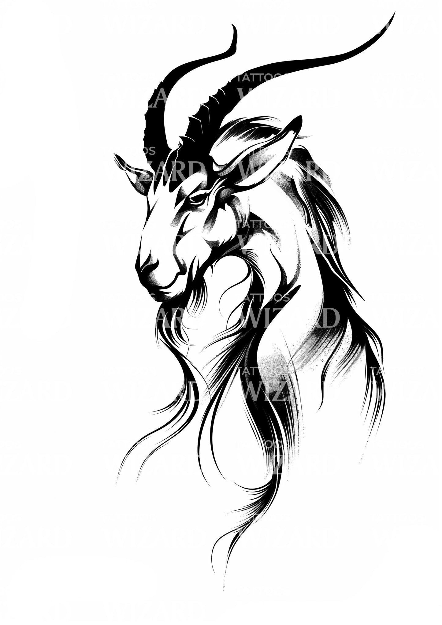 Black & Grey Male Ibex Goat Tattoo Design