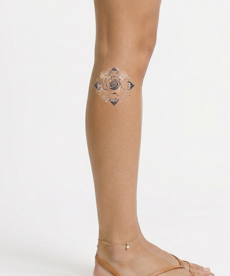 Schwarzes und graues Rosen-Mandala-Tattoo-Design