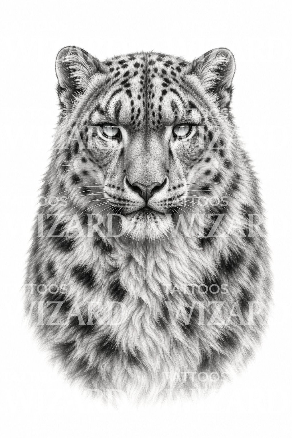 Black and Grey Snow Leopard Tattoo Design