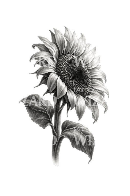 Black and Grey Sunflower Tattoo Illustration