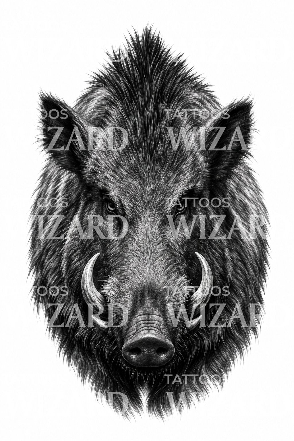Black and Grey Wild Boar Tattoo Design