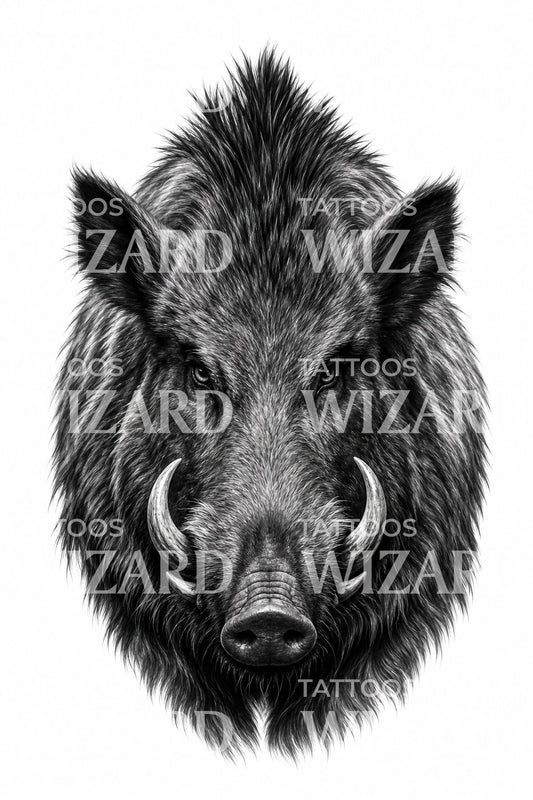 Diseño de tatuaje de jabalí en negro y gris