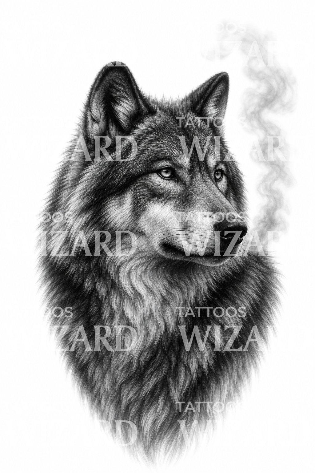 Black and Grey Wolf Tattoo Design