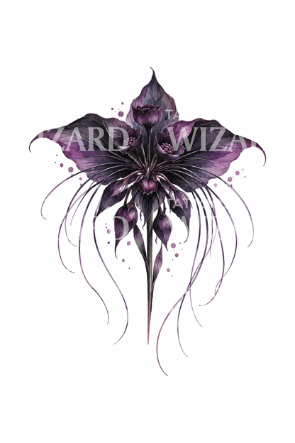Schwarze Fledermausblume als Aquarell-Tattoo