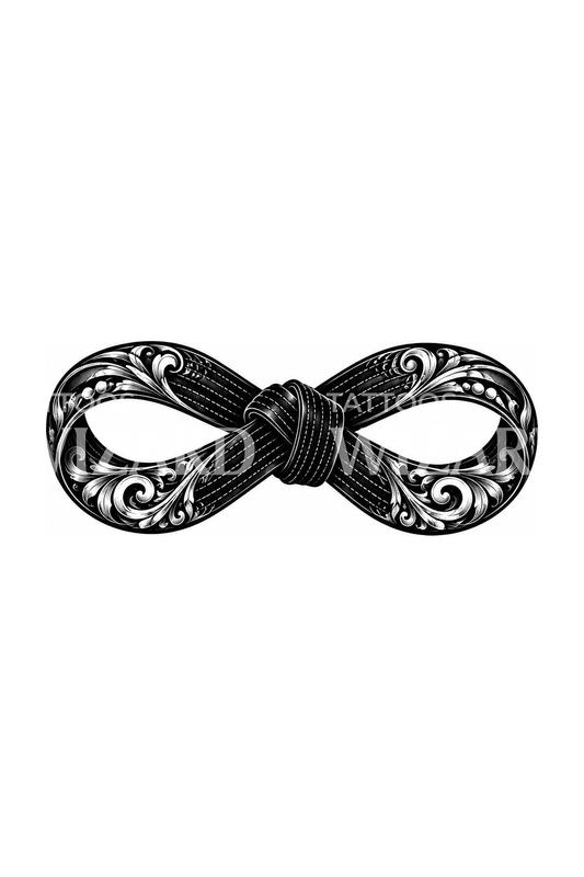 Tattoo di arti marziali con nodo infinito e cintura nera