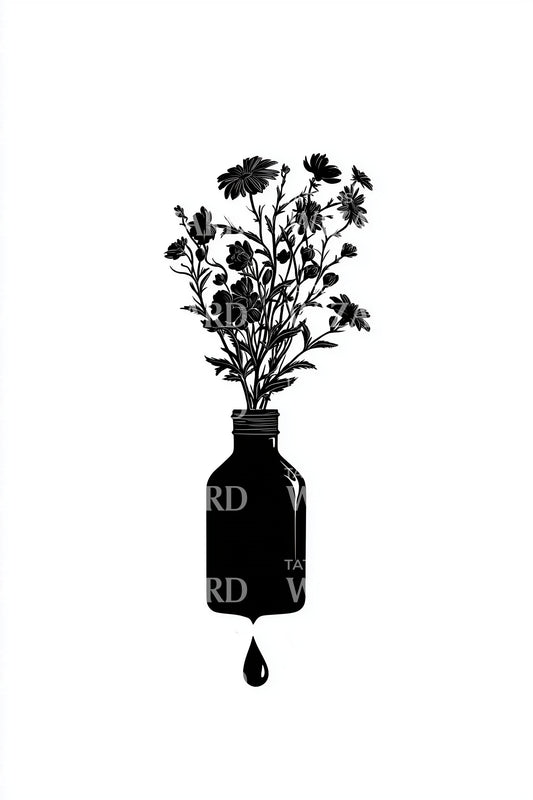 Black Bottle Blooms Tattoo Design