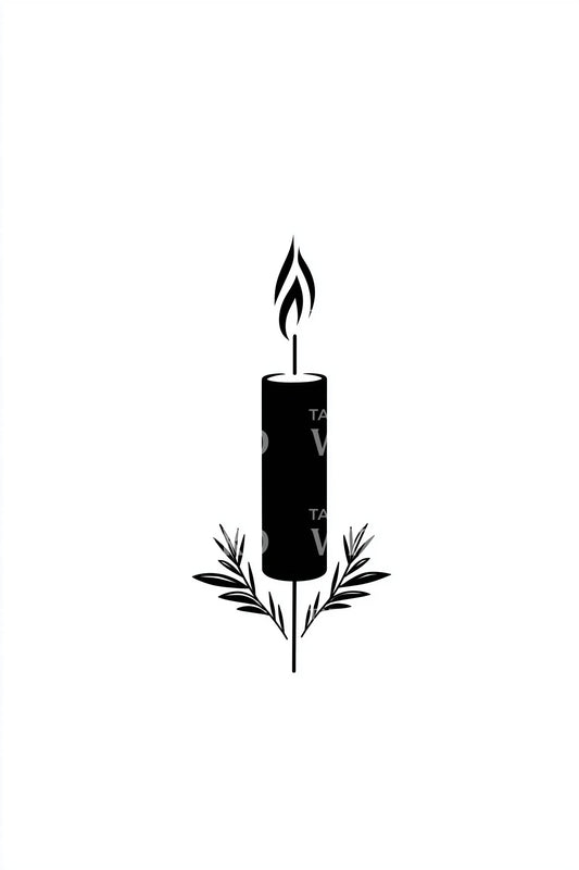 Black Candle with Pine Tattoo Idea