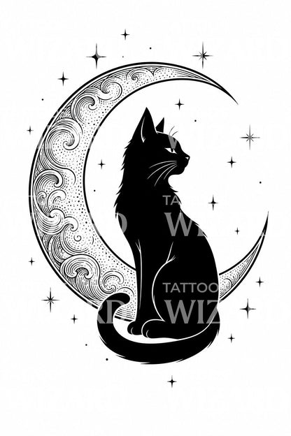 黑猫与新月纹身设计