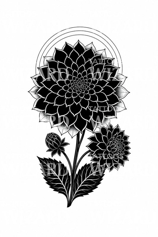 Illustration de tatouage blackwork de dahlia noir