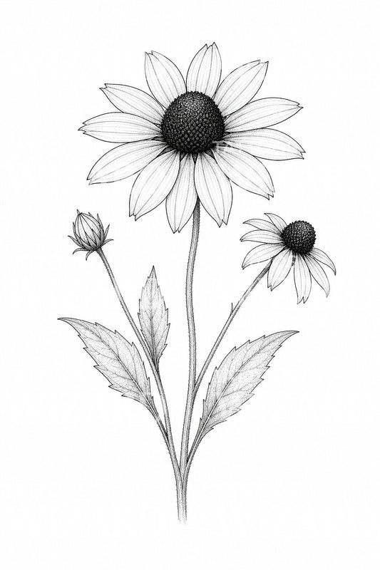 Black Eyed Susan İnce Çizgi Dövme Tasarımı
