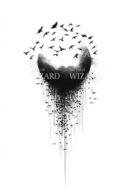 Black Heart with Birds Tattoo Design