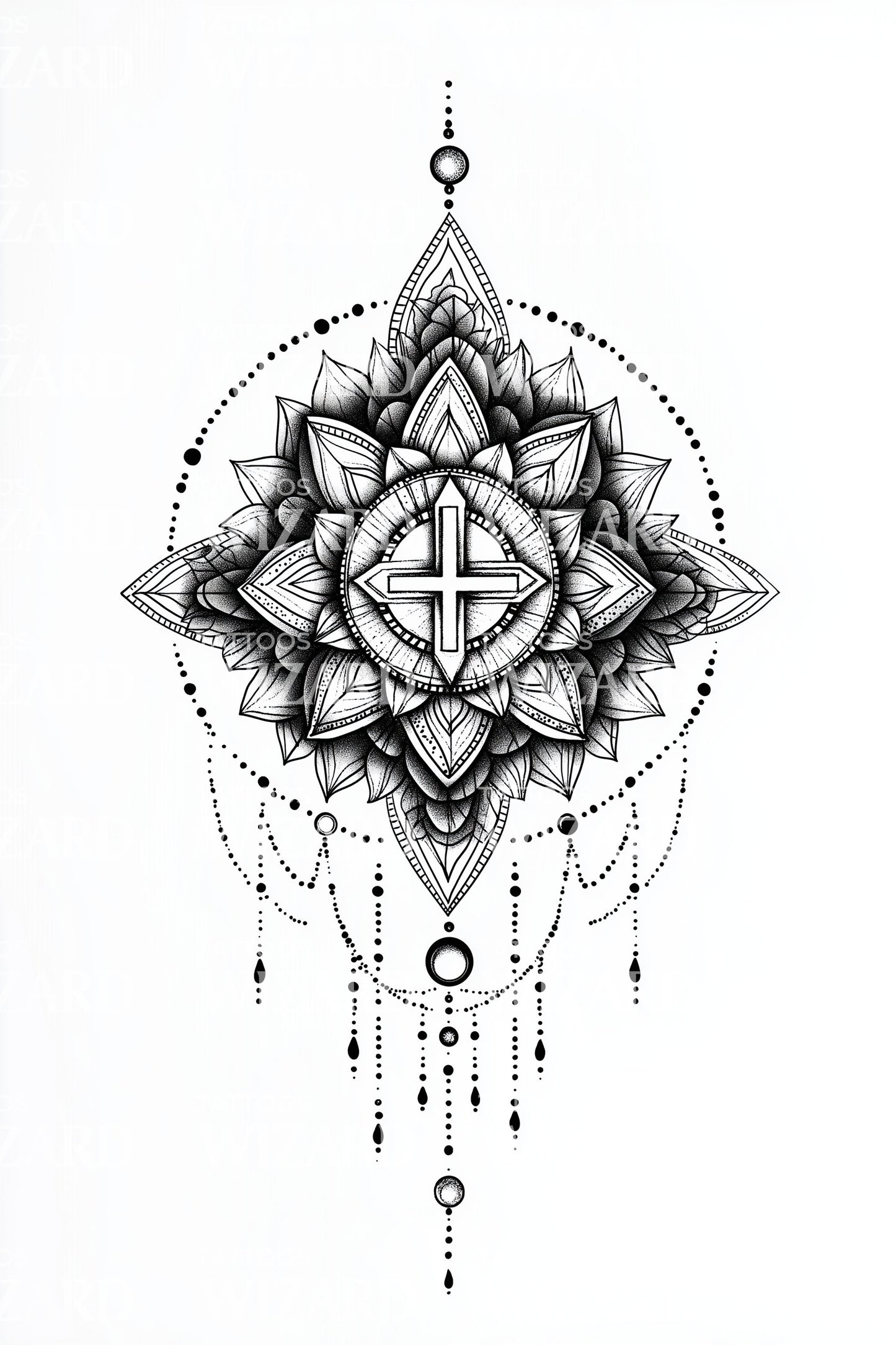 Black Lace Mandala Cross Tattoo Design