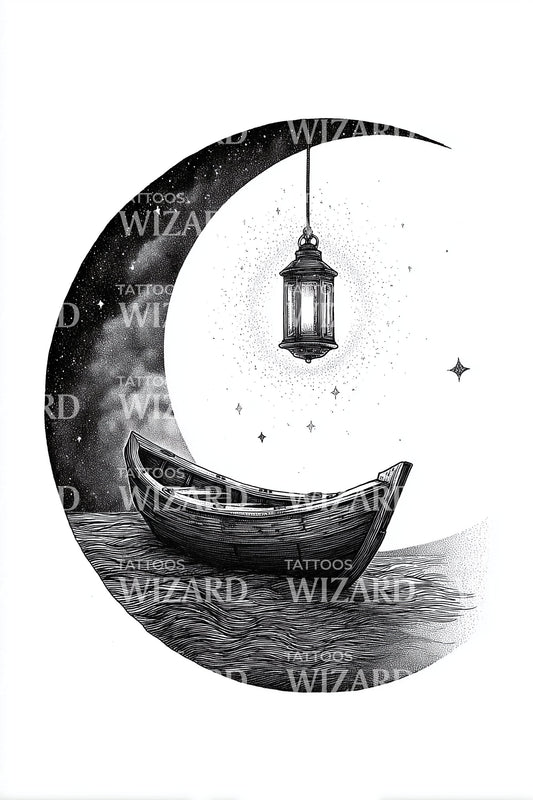 Design Tatuaggio Barca Luna Nera