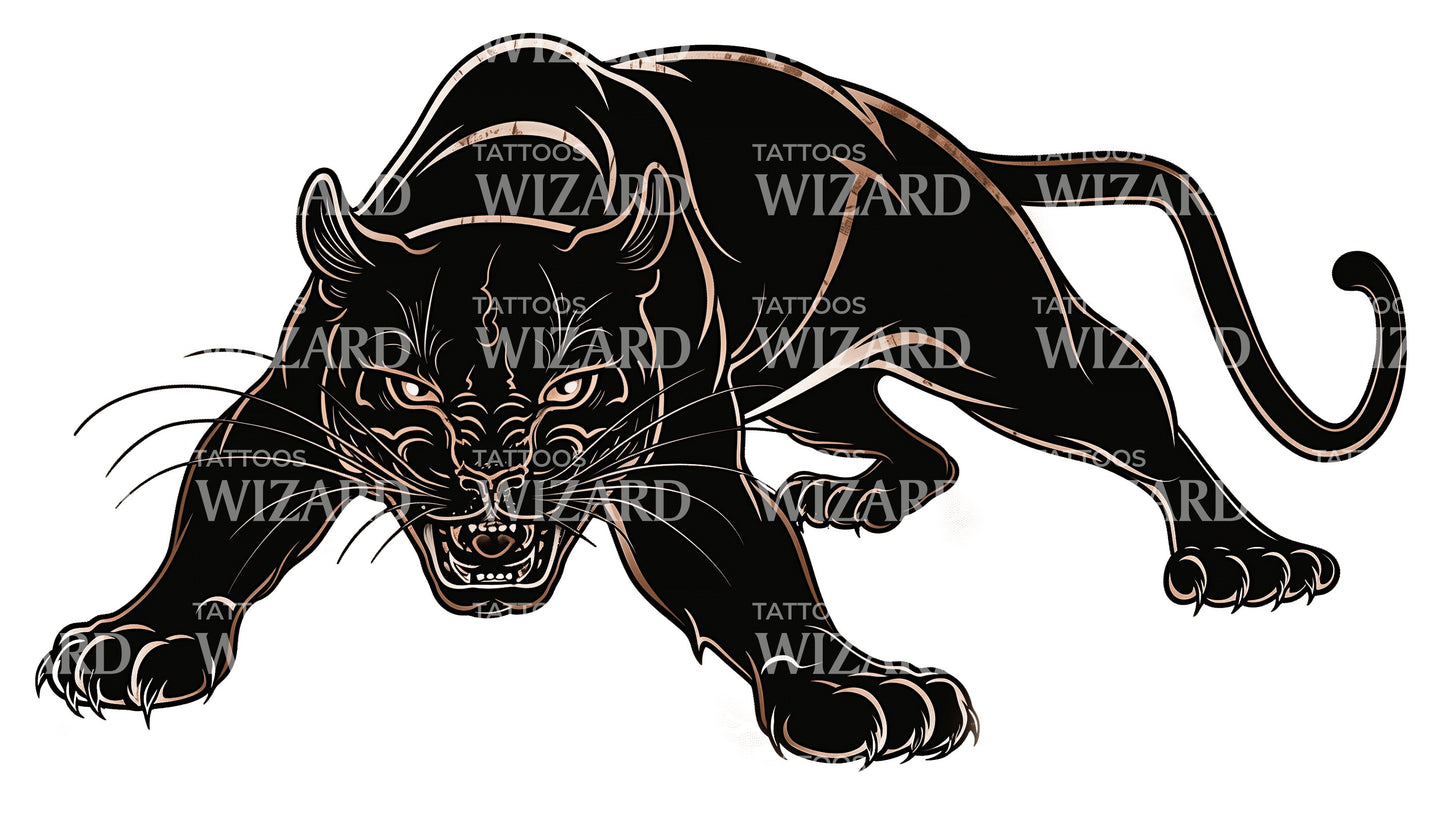 Black Panther in Hunting Mode Tattoo Design