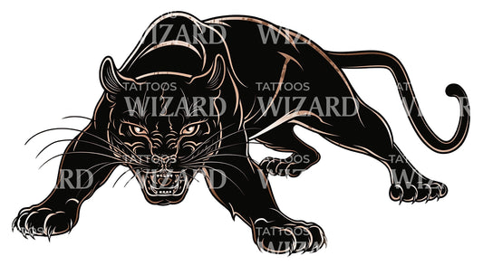 Black Panther in Hunting Mode Tattoo Design