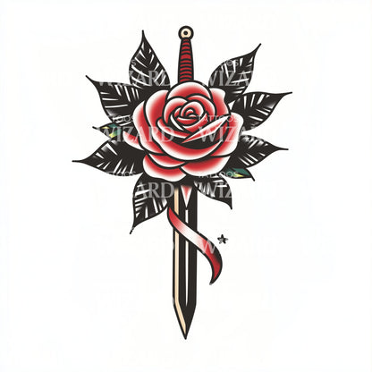 Black Rose Sword Tattoo Design