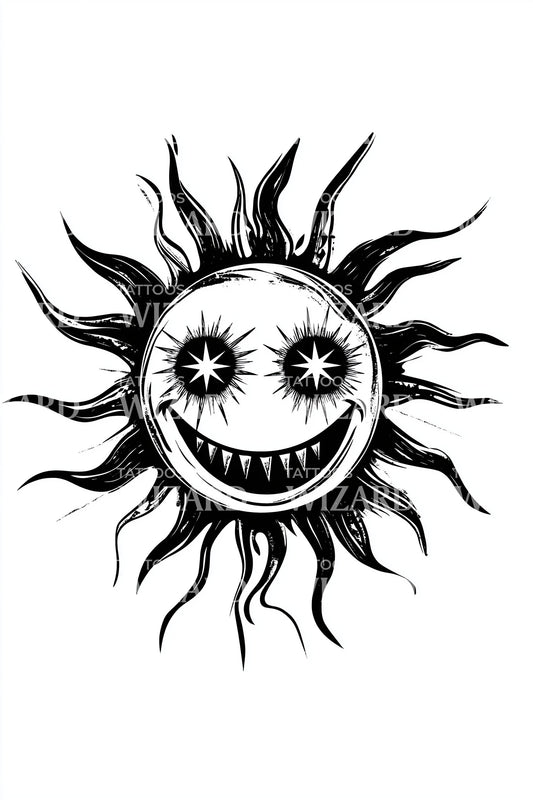 Black Smiling Sun Tattoo Design