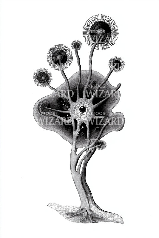 Black Spore Bloom Tattoo Design