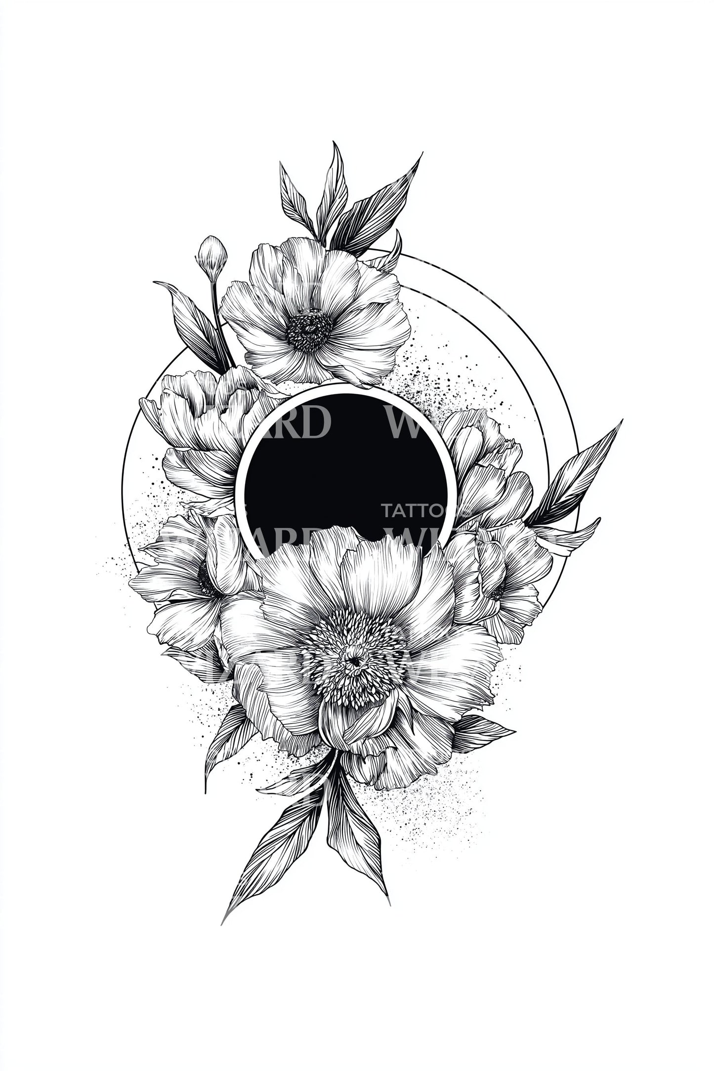 Black Sun Bouquet Tattoo Design