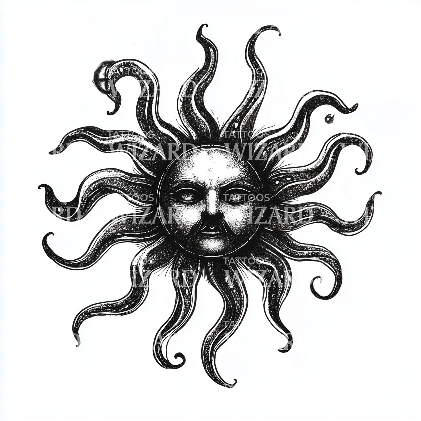 Black Sun with Radiant Flames Tattoo Design