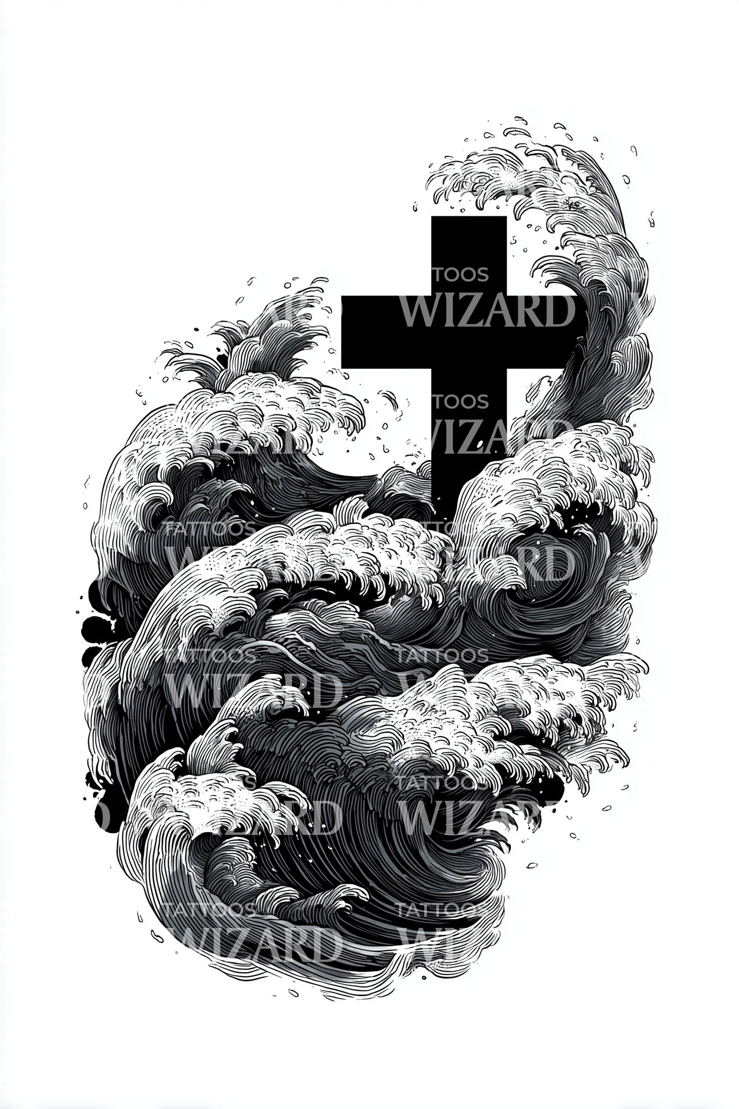 Black Tide Cross Tattoo Design