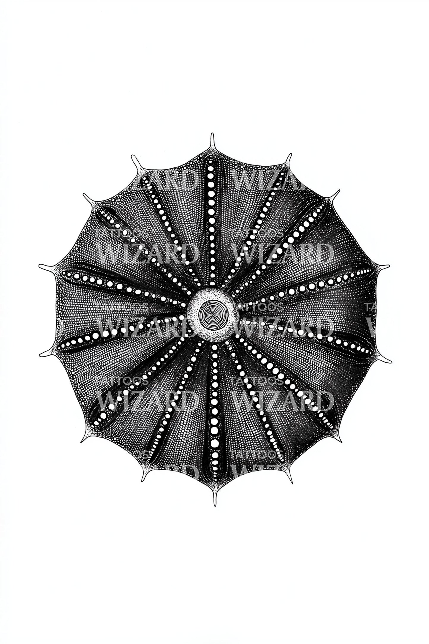 Black Urchin Sunburst Tattoo Illustration