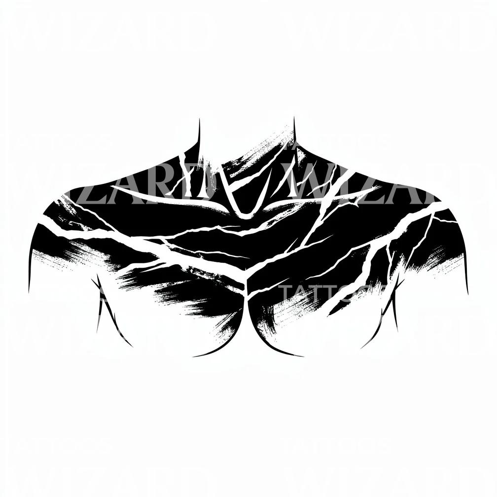 Blackout Lightning Chest Tattoo Design