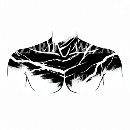 Blackout Lightning Chest Tattoo Design