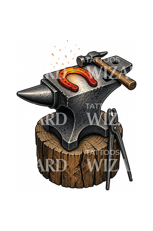 Blacksmith Anvil and Hot Horseshoe Tattoo Design