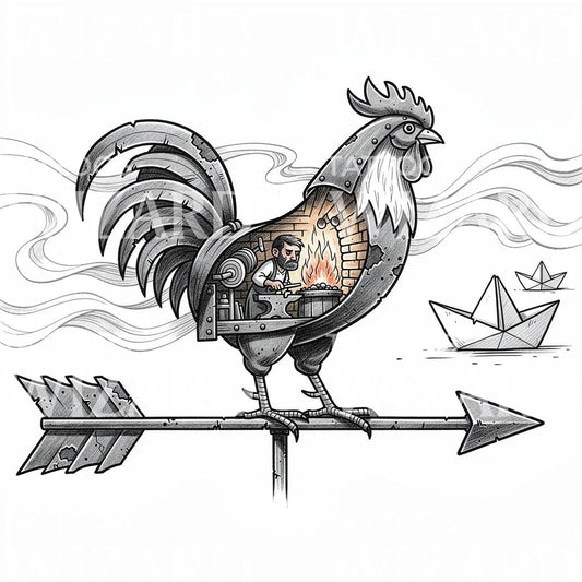 Desain Tato Ayam Jantan Pandai Besi Penunjuk Angin