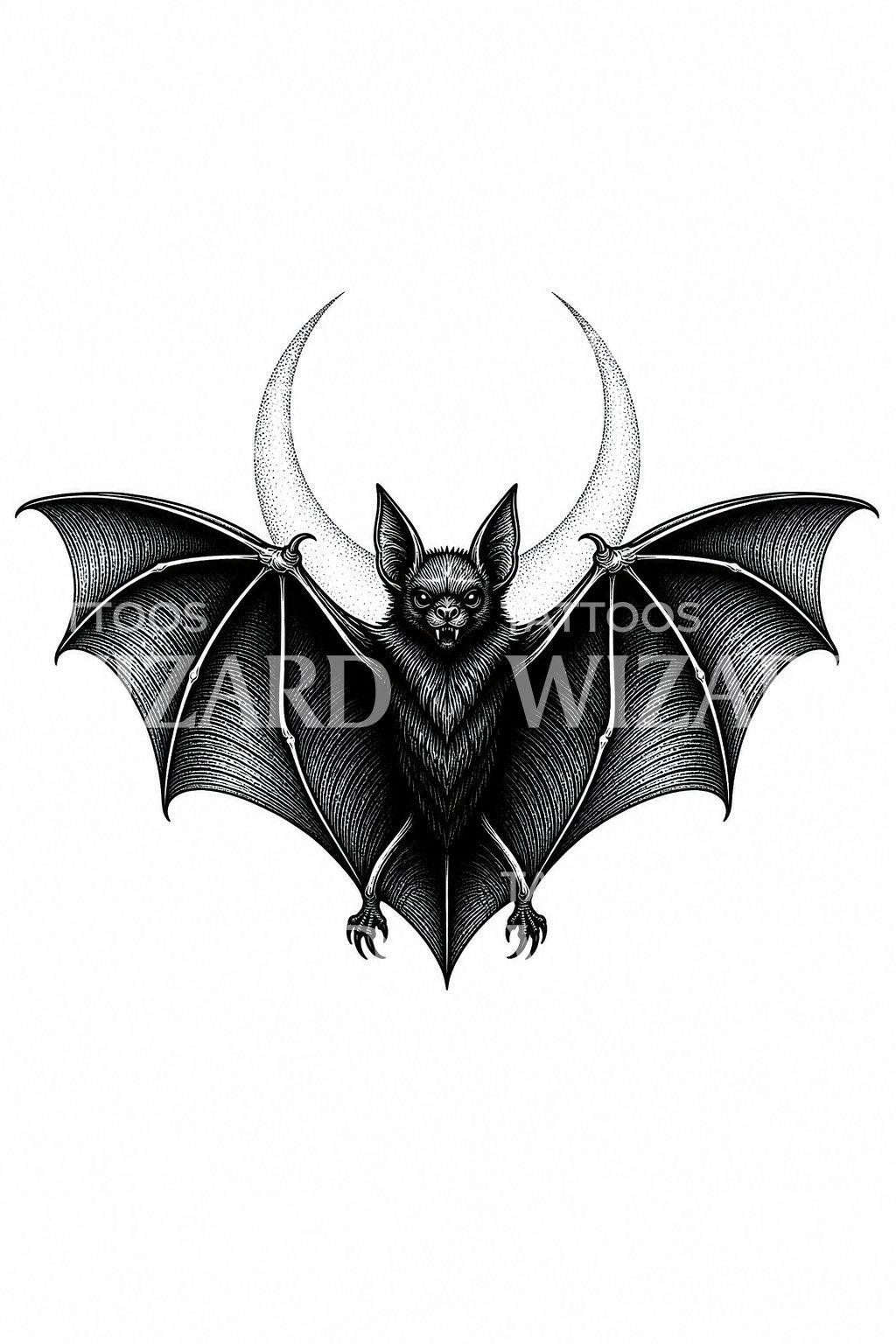 Blackwork Bat Tattoo Design