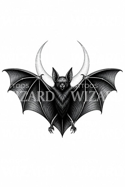 Blackwork Bat Tattoo Design