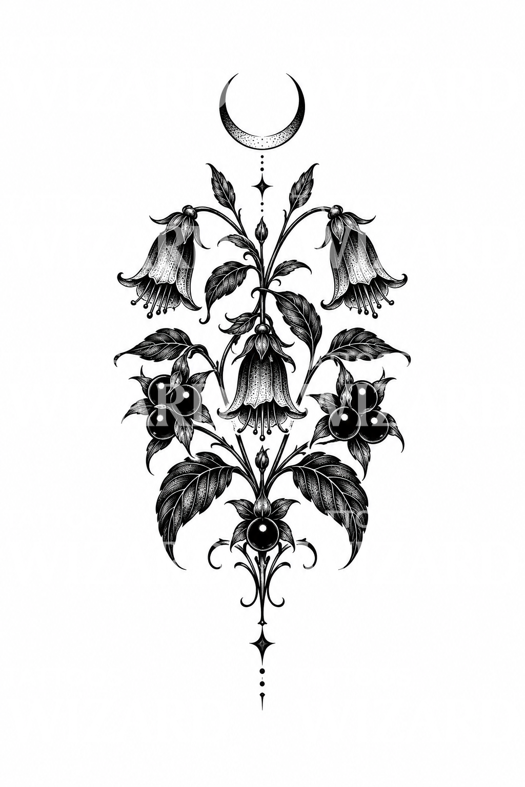 Blackwork nadragulyatetoválás holdsarlóval