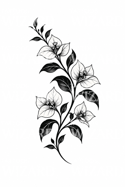 Blackwork Begonvil Dalı Dövme Tasarımı