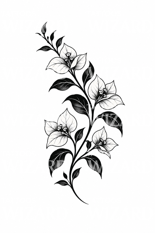 Design de tatuagem blackwork de ramo de buganvília