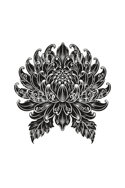 Blackwork Chrysanthemum Bloom Cutout Tattoo Idea