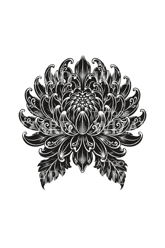 Tetování chryzantémy v blackworku