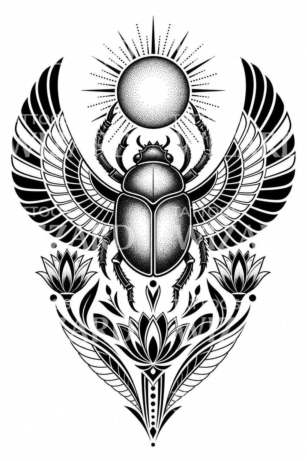 Design de tatouage blackwork scarabée égyptien