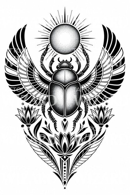 Design de tatouage blackwork scarabée égyptien